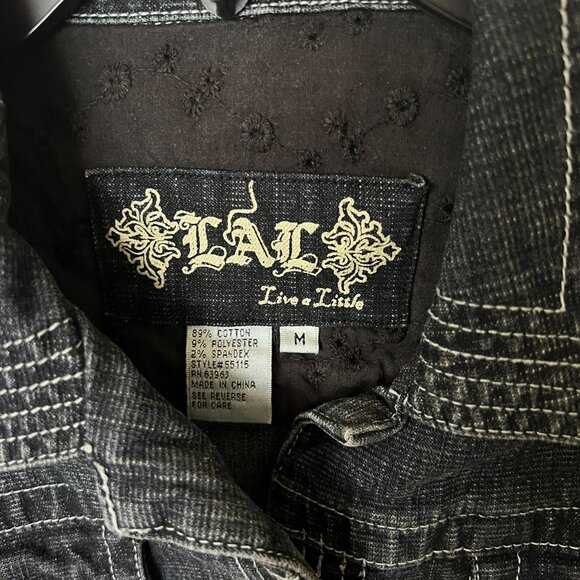 Live a Little Dark blue Jean Jacket, with special stitching, size M - Picture 2 of 7